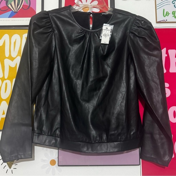 Express Faux Leather Black Blouse – Size S – Brand New with Tags - Picture 1 of 4